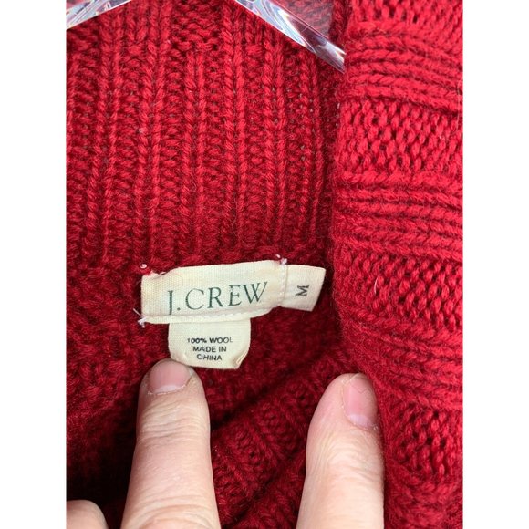 J Crew Cable Knit, Turtle Neck Medium Red Knit Fisherman Wool - Picture 3 of 5